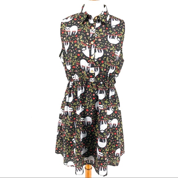 LaVie Lente Black & Red Sleeveless Sloth Print Mini Sheath Dress - Picture 2 of 9